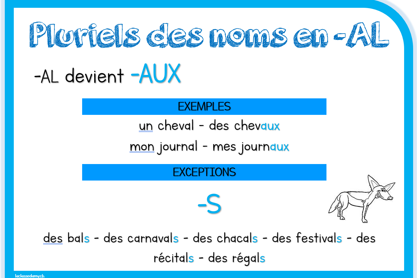 Les 7 Mots Qui Se Terminent Par al Au Pluriel Affichage - Le pluriel des noms - La classe d'Amy